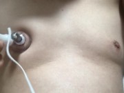 Excited and cum on a nipple masturbation machine