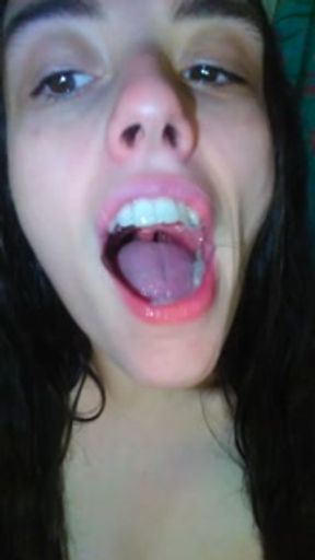 PinkMoonLust Has Mouth Spit Drool Fetish Custom Video Order! Paid Slut GAGS HARD to Make Saliva Fast