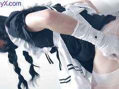 21yo femboy in maid uniform and gloves barebacked by jock