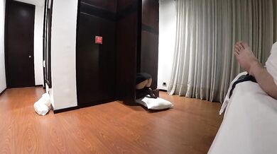 Sleazy HOTEL MAID stuck in closet and accidentally sat on my big dick