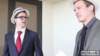 Two hot conservative dudes have a sensual bedroom fucking