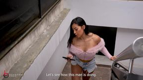 A construction worker inserts his large penis into his busty boss on a terrace - Brandon Cruz &amp; Mariana Martix