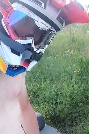 Motorcycle Handjob in Mxhelmet and Nike Sneakers