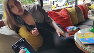 Remote control orgasm of my stepsister in Bar !