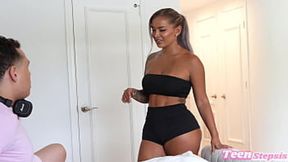 Blonde step sister Hayley Davies hard throats big cock