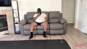 Muscular stud wrestles with natural big tit babe