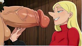 Curvy queen gives massive multi-spunk facial handjob