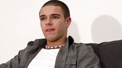 Young man Brez with pierced brow and nipples masturbates