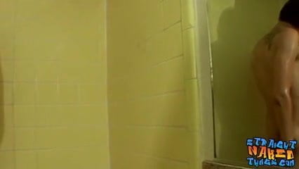 Skinny Jay Marx stroking straight cock in shower solo