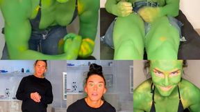 Topless She Hulk Transformation #2: CatFight Gone Wrong! Growth Fetish, Female Muscle Growth FMG, Superheroine Cosplay Body Paint, Grunting, Growling, Flexing