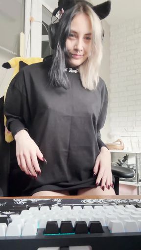 Goth babe with pierced nipples exposes her barely legal natural tits