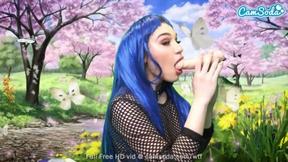 ”Hot Teen rides Sybian while sucking multiple floating dildos”