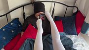 Daily life of a foot worship developer: playing with my foot while the slave has socks in his mouth