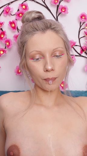 This Bitch Rubs Cum All Over Her Tits - Sweet Creampie in Her Mouth - Sperm Flood!