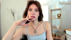 slim russian trans cutie with natural tits plays with her uncut cock