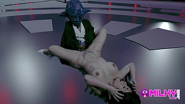 Cum Wars: Master YODA fucks the hot princess Leia