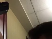 Risky public blow jobs in hotel hallway