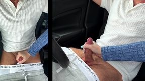sloppy car blowjob while cars pass by - risky public