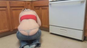 Grey Thong Ass Tease &amp; Kitchen Clean Up
