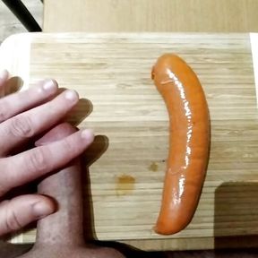 Ordinary sausage put my big dick to shame