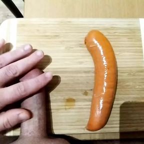 Ordinary sausage put my big dick to shame