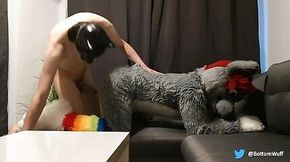 Horny wolf gets fucked really hard by hung puppy (fursuit porn)