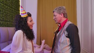 Skinny slut wants her stepdad's big fat meat