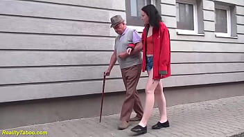 Old man gets wild ride from cute teen with bush