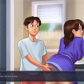 Summertime saga: stepson fingers his stepmom's pussy in the kitchen ep 179