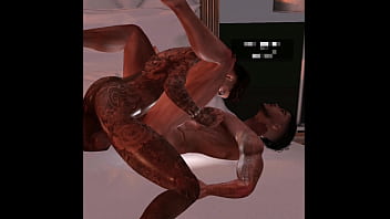Big Muscle Latino Ass Getting Fucked by tattooed Stud - Gay Bareback Secondlife