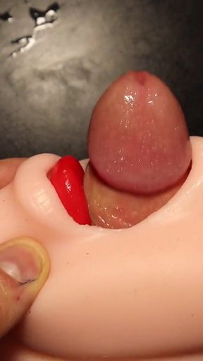This is the best masturbator in the world and the dick is sticking out of the mouth   Clip 1