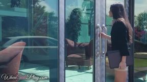 Cute lesbians kiss and make up while playing with girls