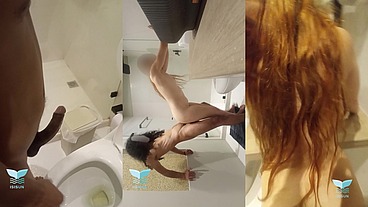 I fuck my friend's boyfriend in the bathroom while she's outside