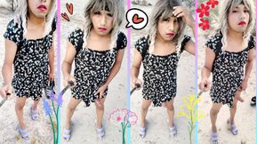 Sexy Shemale Walks In Public In Minidress And Violet Heels Cute Hot Slut