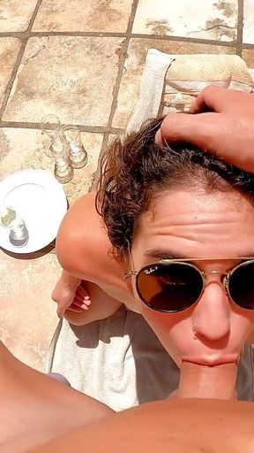 Swallowing a Lot of Yellow Pee From 4 Full Glasses! Sun and Heat!