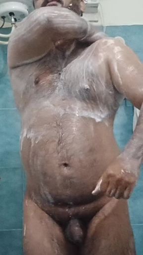 Indian Nude Daddy Enjoying a Hot Shower and Showing off His Wet Body