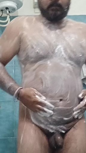 Indian Nude Daddy Enjoying a Hot Shower and Showing off His Wet Body