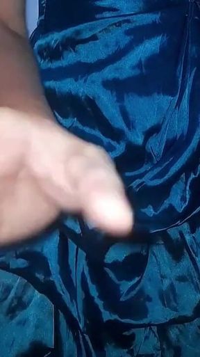Asian Crossdresser Satin Shiny Ruffle Dress Cumshot