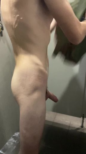 Key moment from "Public gym shower hot big thick cock twink jerking and cumming."