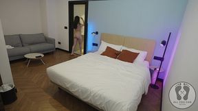 4k walking naked barefoot full body around tidying up room