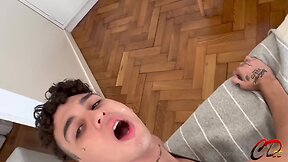 Latin twink gets fucked in the elevator and finishes with a creampie on his cock