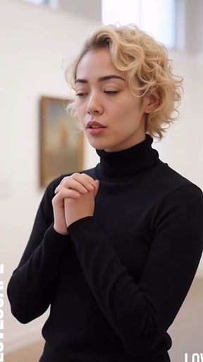 Woman in black turtleneck and blonde hair
