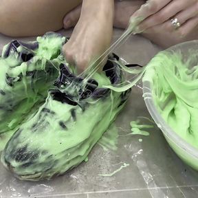 Trashing sneakers (trainers) with super sticky slime