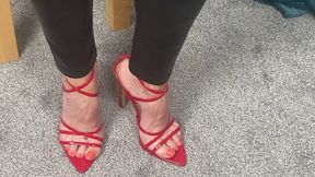 Mrs Mature Feet Wearing Extremely Tight Leather Trousers and Heels
