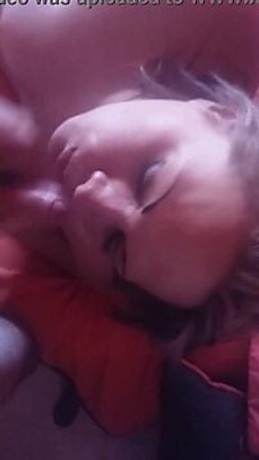 Busty blonde MILF gulps down cum like a thirsty whore