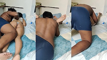 Bikini nikal kar jiju ne saali ki chut chat kar pani nikala