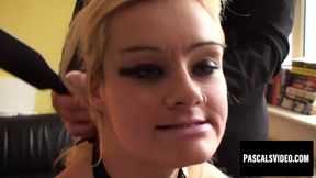 British blonde sucks huge cock in hardcore BDSM session