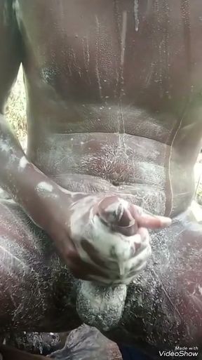 Soapy masturbation big black dick Cumming outside part 2   Clip 1