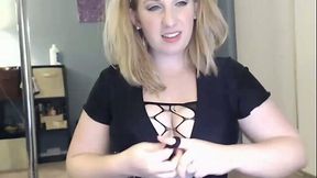 Sexy blonde bitch in kinky pantyhose masturbating with sex toy