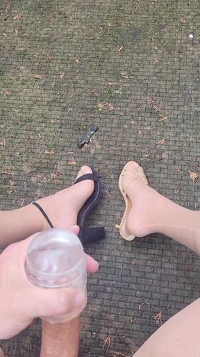 Outide Jacking Off My Cock in Nylons and Heels
